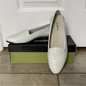 Vintage Leather Loafers Womens 7.5 SLIM WHITE Woven Flats Weaved Shoes